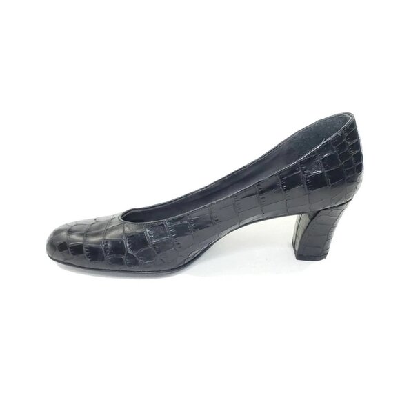 Stuart Weitzman Womens Block Heel Pumps Croc Embossed Black Leather Size 7 - Picture 7 of 10